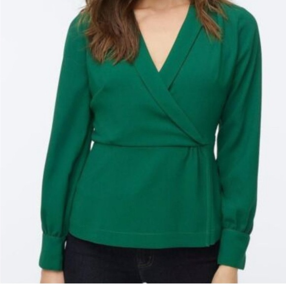 J. Crew Women’s Vibrant Green Faux Wrap Peplum Blouse Size 2 Career Business - Picture 1 of 6